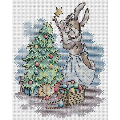 Christmas Bunny - 14CT Stamped Cross Stitch 22*26CM(Joy Sunday)