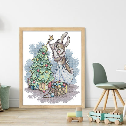 Christmas Bunny - 14CT Stamped Cross Stitch 22*26CM(Joy Sunday)