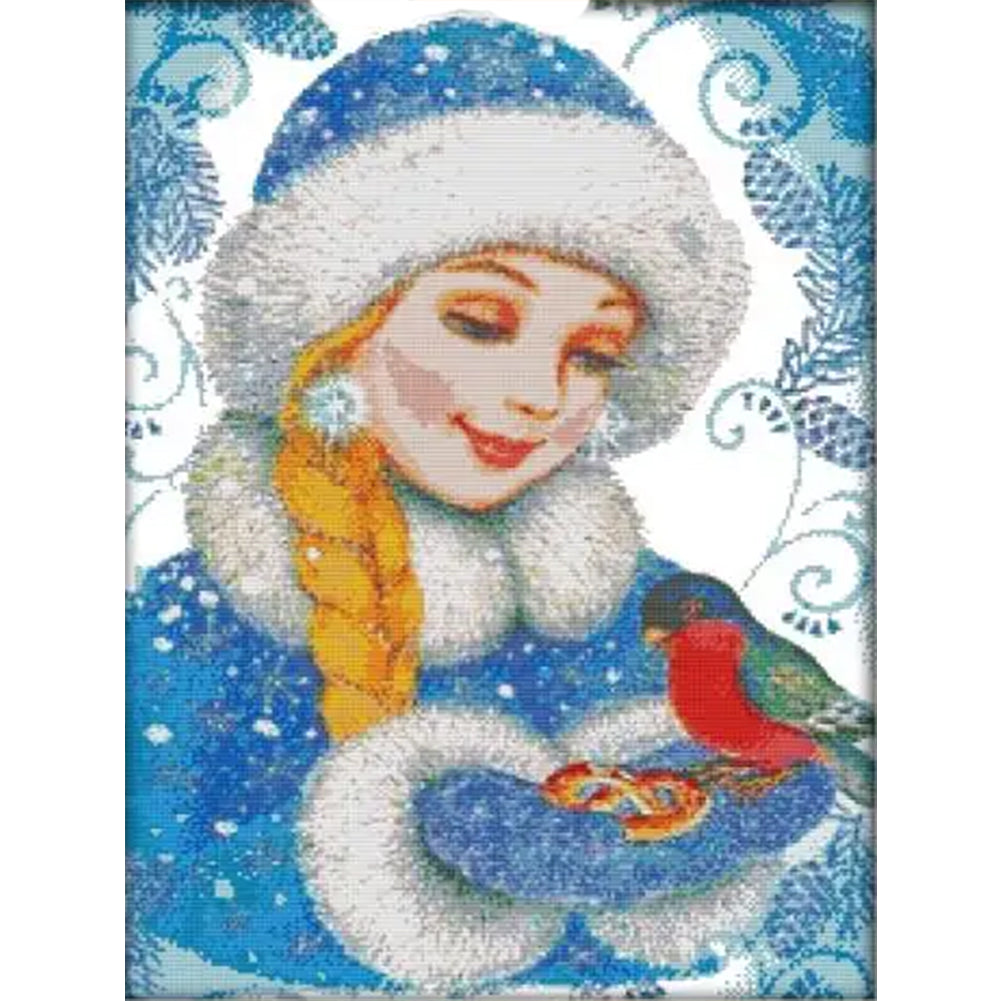 Girl In Blue - 14CT Stamped Cross Stitch 44*59CM(Joy Sunday)