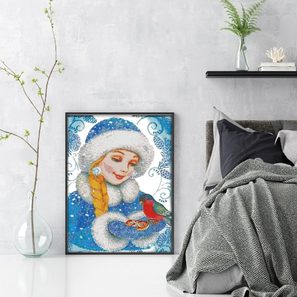 Girl In Blue - 14CT Stamped Cross Stitch 44*59CM(Joy Sunday)