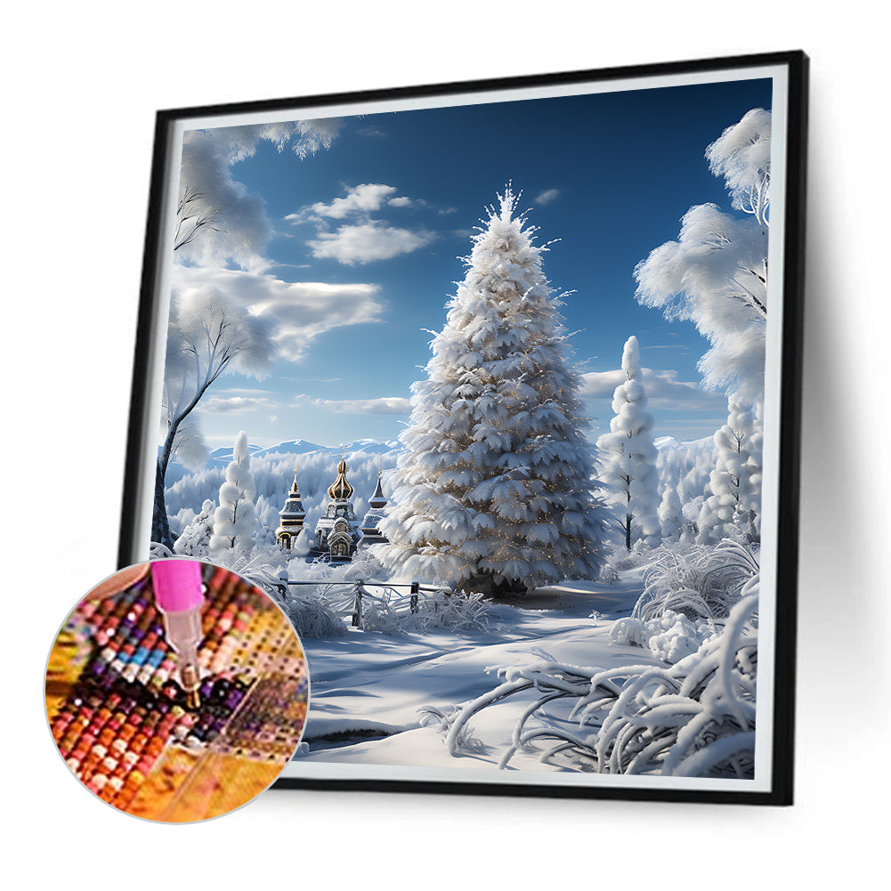 Christmas Tree In Winter Snow - Full Round Drill Diamond Painting 30*30CM