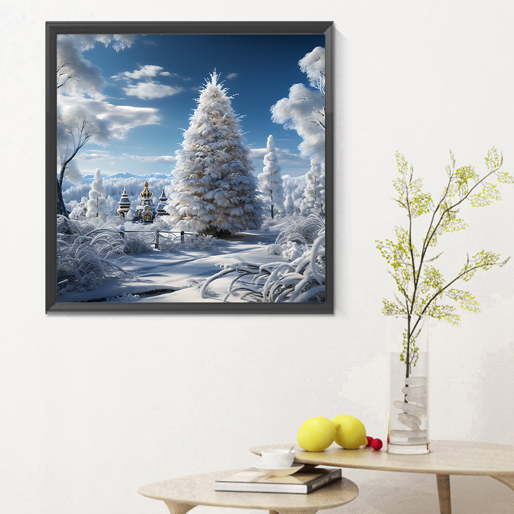 Christmas Tree In Winter Snow - Full Round Drill Diamond Painting 30*30CM