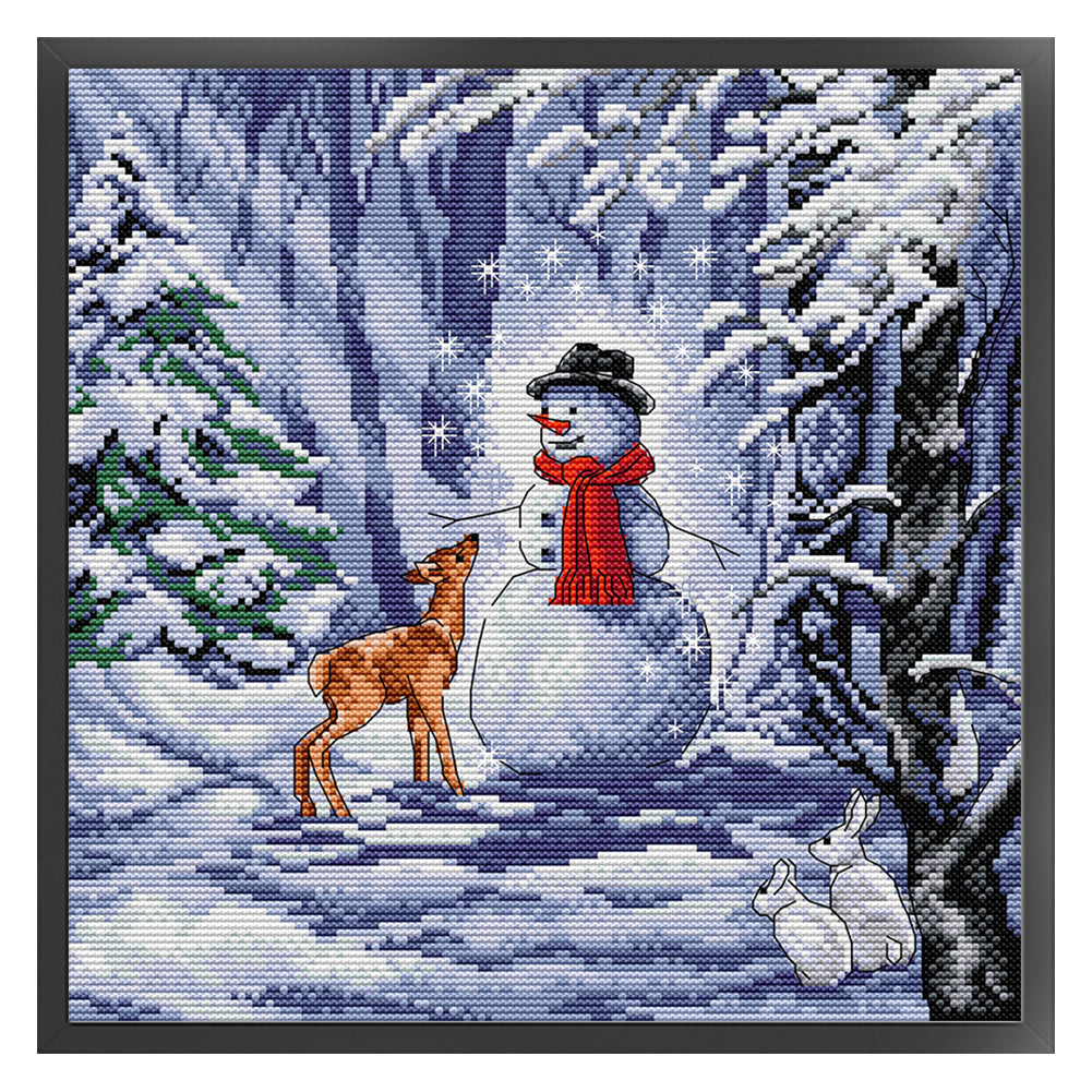 Snowman And Deer - 14CT Stamped Cross Stitch 32*32CM(Joy Sunday)