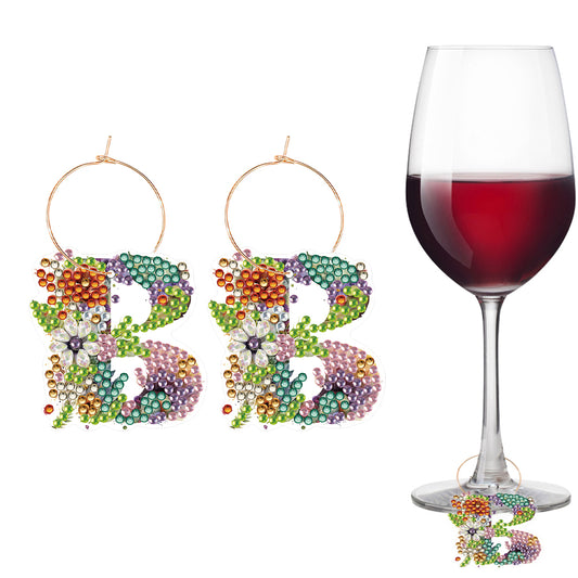 2 PCS Letter B Diamond Wine Glass Charms Diamond Painting Drink Markers Tags