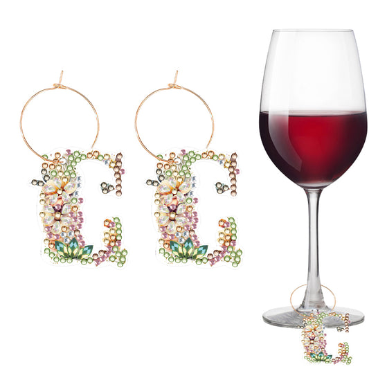 2 PCS Letter C Diamond Wine Glass Charms Diamond Painting Drink Markers Tags