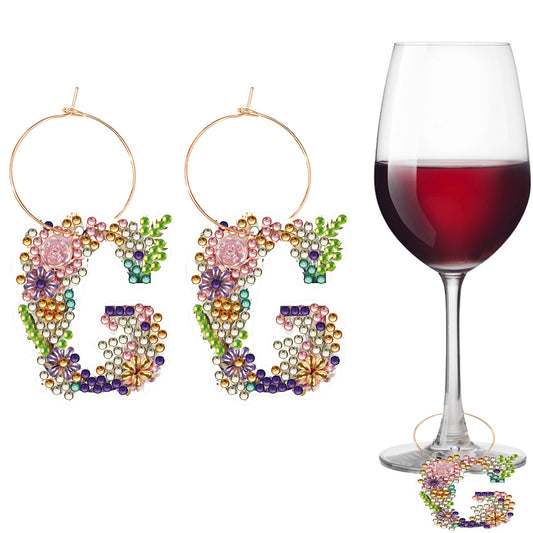 2 PCS Letter G Diamond Wine Glass Charms Diamond Painting Drink Markers Tags