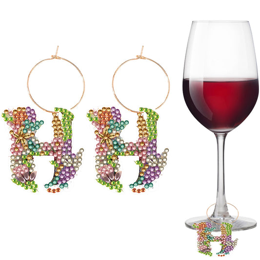 2 PCS Letter H Diamond Wine Glass Charms Diamond Painting Drink Markers Tags