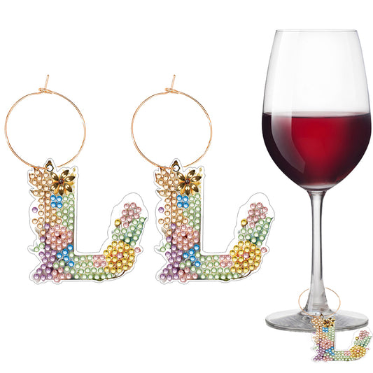 2 PCS Letter L Diamond Wine Glass Charms Diamond Painting Drink Markers Tags