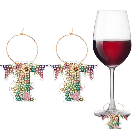 2 PCS Letter T Diamond Wine Glass Charms Diamond Painting Drink Markers Tags