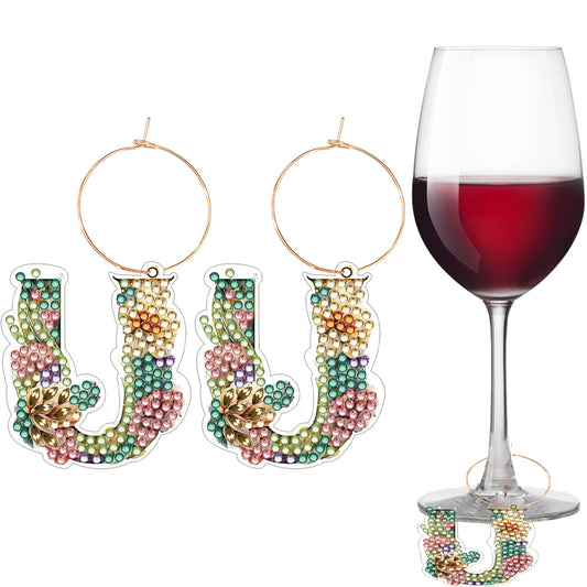 2 PCS Letter U Diamond Wine Glass Charms Diamond Painting Drink Markers Tags