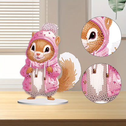 Acrylic Diamond Painting Desktop Decorations for Office Decor (Pink Squirrel #4)