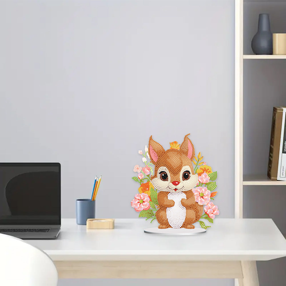 Acrylic Diamond Painting Desktop Decoration for Office Decor(Flower Squirrel #5)