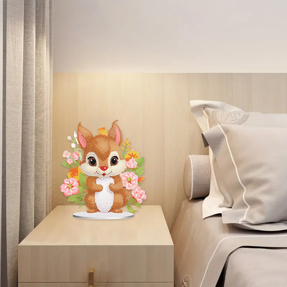 Acrylic Diamond Painting Desktop Decoration for Office Decor(Flower Squirrel #5)