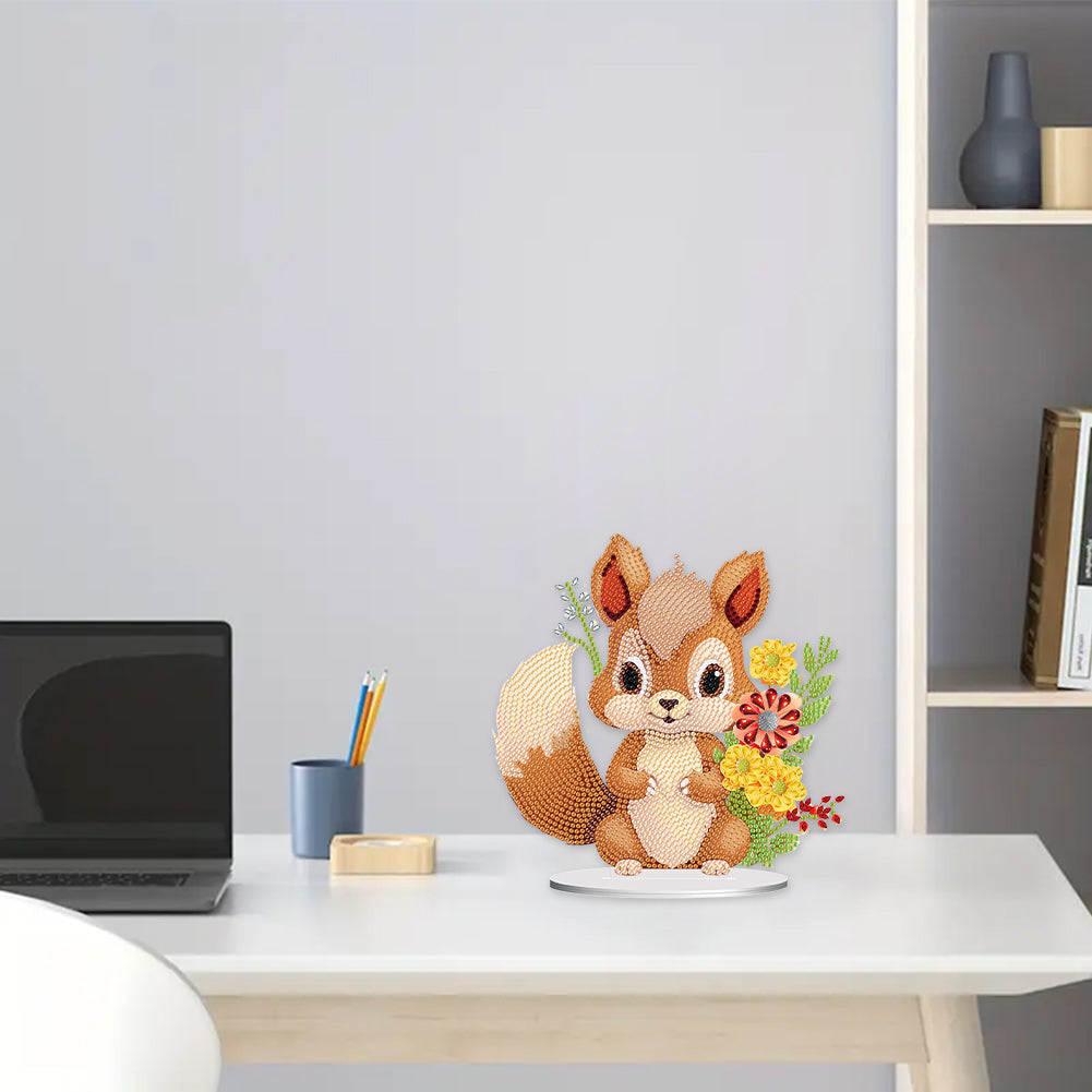 Acrylic Diamond Painting Desktop Decoration for Office Decor(Flower Squirrel #6)