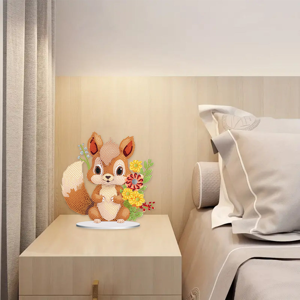 Acrylic Diamond Painting Desktop Decoration for Office Decor(Flower Squirrel #6)