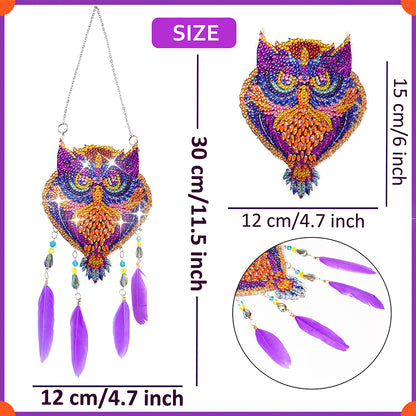 Feather Wind Chime Diamond Painting Hanging Pendant for Home Wall Decor (Owl)