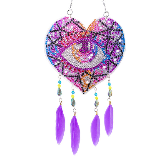 Feather Wind Chime Diamond Painting Hanging Pendant for Home Wall Decor (Eye)