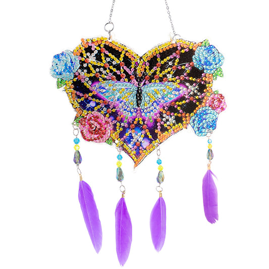 Feather Wind Chime Diamond Painting Hanging Pendant for Wall Decor (Love Flower)