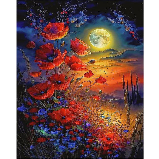 Flowers Under The Moon - Full Round Drill Diamond Painting 40*50CM