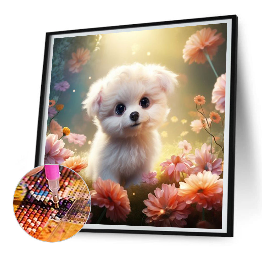 Puppy In Forest - Full Round Drill Diamond Painting 30*30CM