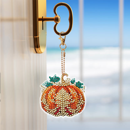 6 PCS Double Sided Diamond Painting Art Keychain Full Drill Keyring (Pumpkin)