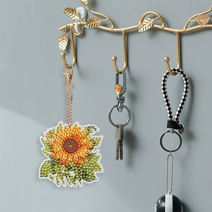 6 PCS Double Sided Diamond Painting Art Keychain Full Drill Keyring (Sunflower)