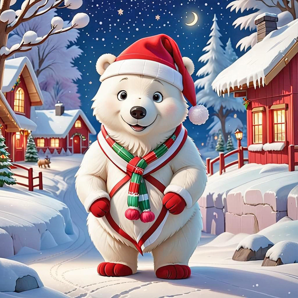 Christmas White Bear - Full Round Drill Diamond Painting 40*40CM