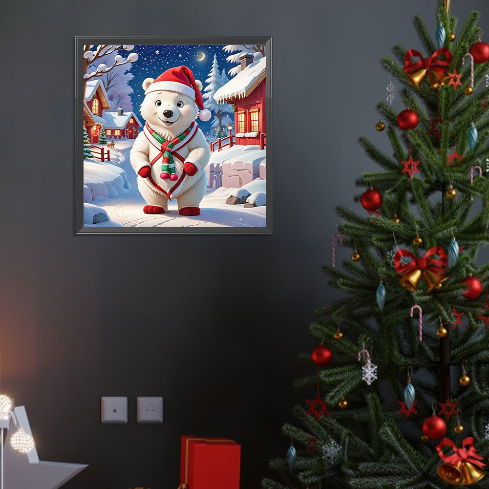 Christmas White Bear - Full Round Drill Diamond Painting 40*40CM