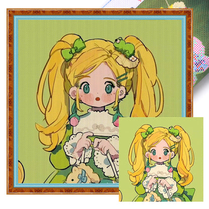 Blonde Cartoon Girl - 9CT Stamped Cross Stitch 50*50CM