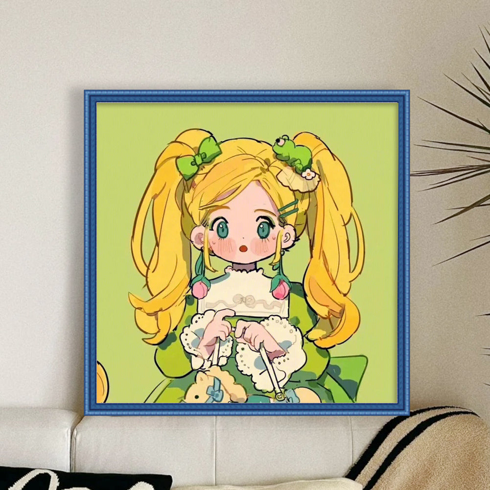 Blonde Cartoon Girl - 9CT Stamped Cross Stitch 50*50CM