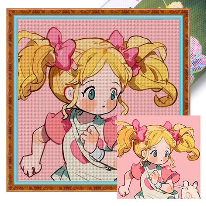 Blonde Cartoon Girl - 9CT Stamped Cross Stitch 50*50CM