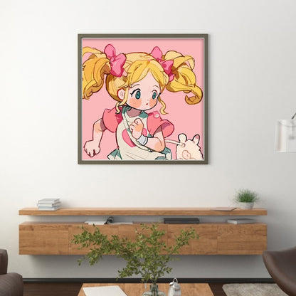 Blonde Cartoon Girl - 9CT Stamped Cross Stitch 50*50CM