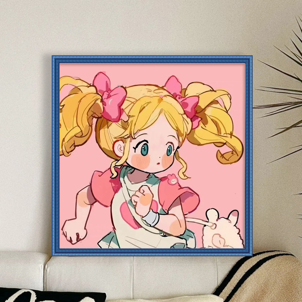 Blonde Cartoon Girl - 9CT Stamped Cross Stitch 50*50CM