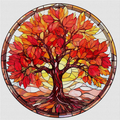 Glass Painting-Maple Tree - 14CT Stamped Cross Stitch 40*40CM(Joy Sunday)