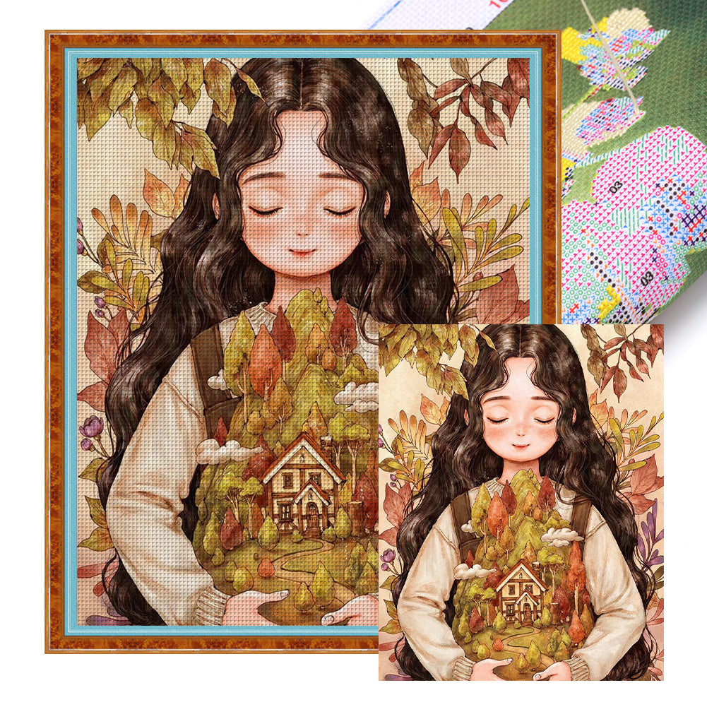 Cartoon Girl - 11CT Stamped Cross Stitch 50*60CM