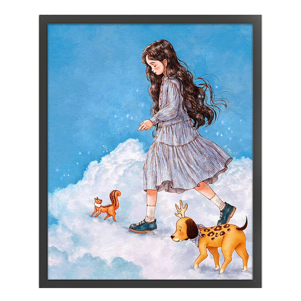 Cartoon Girl - 11CT Stamped Cross Stitch 50*60CM(Joy Sunday)