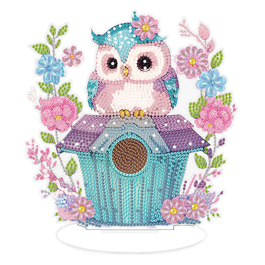 Owl Cottage Round Diamond Painting Desktop Decorations for Office Desktop Decor