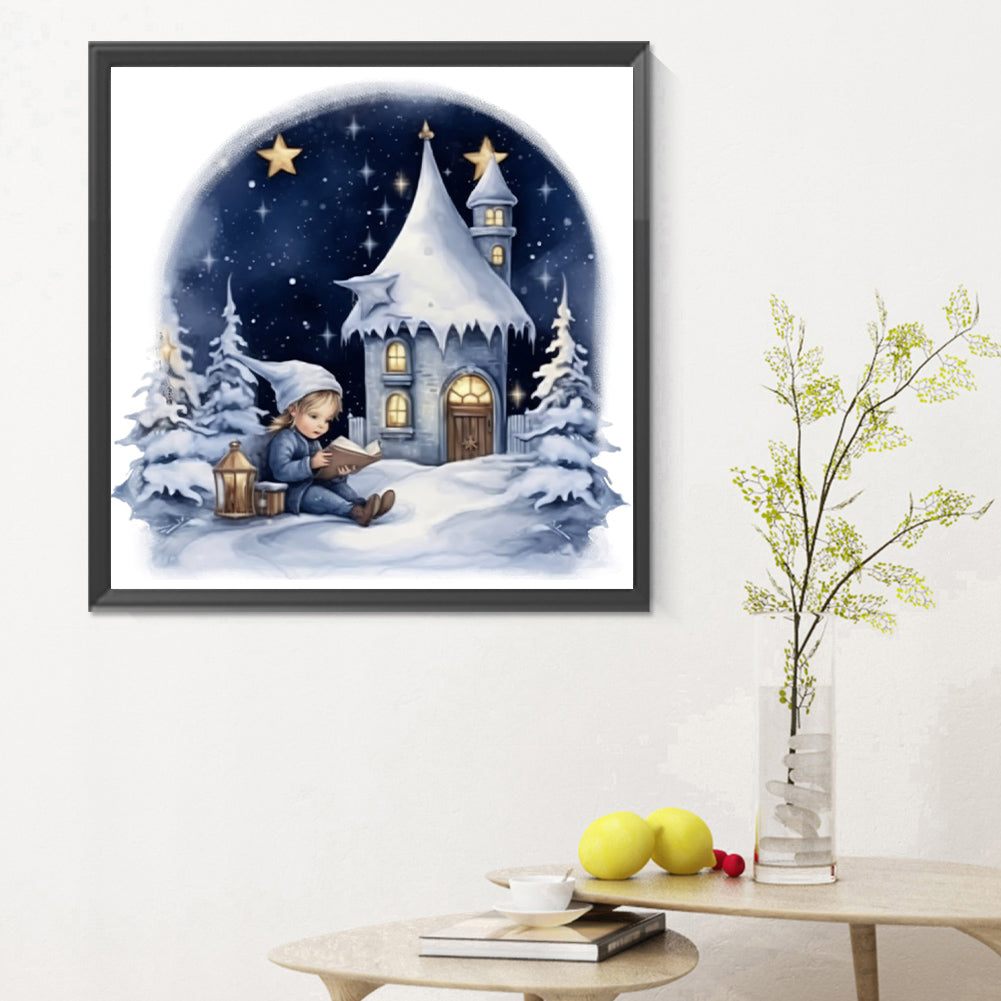 Reading A Book In The Snow - Full Round Drill Diamond Painting 30*30CM