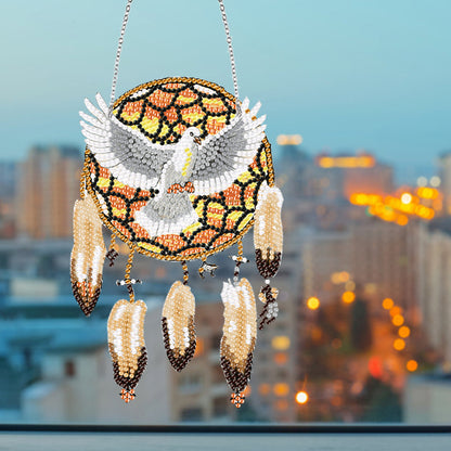 Acrylic Dove Dreamcatcher Single-Sided Diamond Painting Hanging Decor 13x20cm