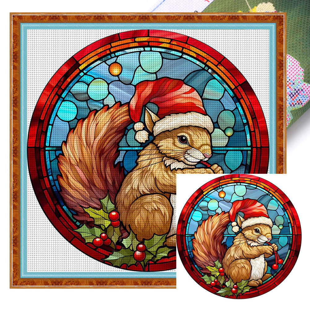 Christmas Squirrel - 18CT Stamped Cross Stitch 20*20CM