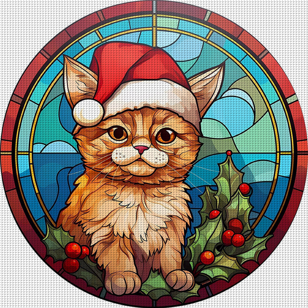 Christmas Cat - 18CT Stamped Cross Stitch 20*20CM