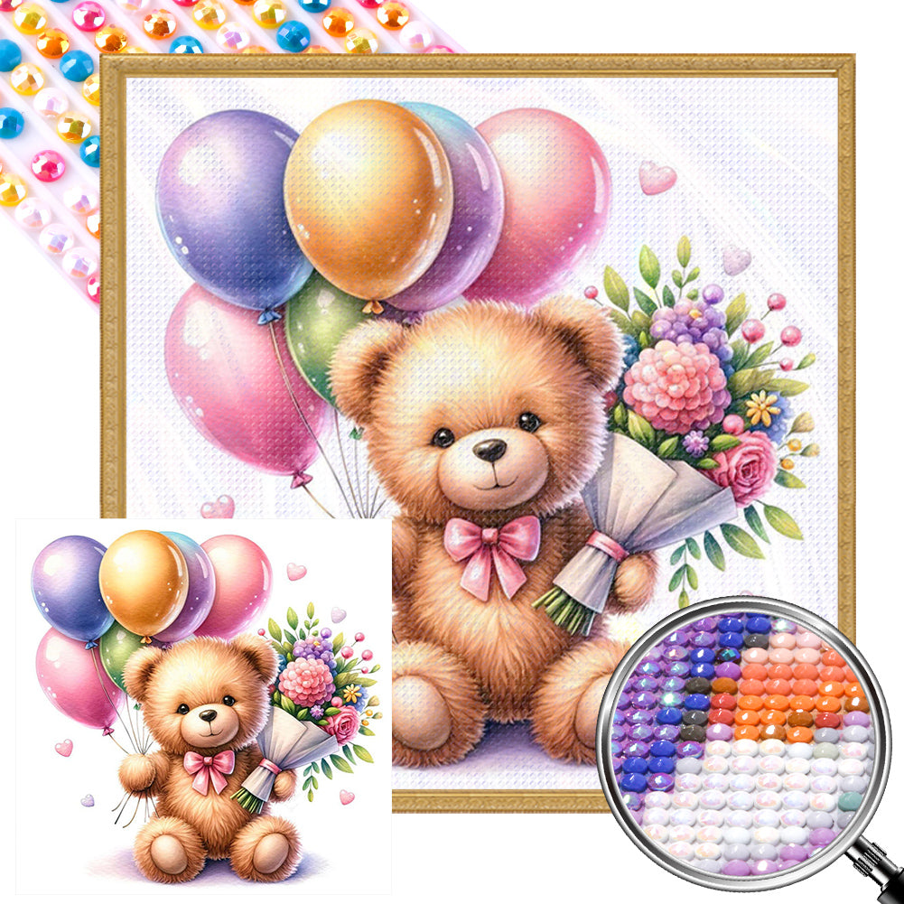 Balloon Gift Birthday Bear - Full AB Round Drill Diamond Painting 40*40CM