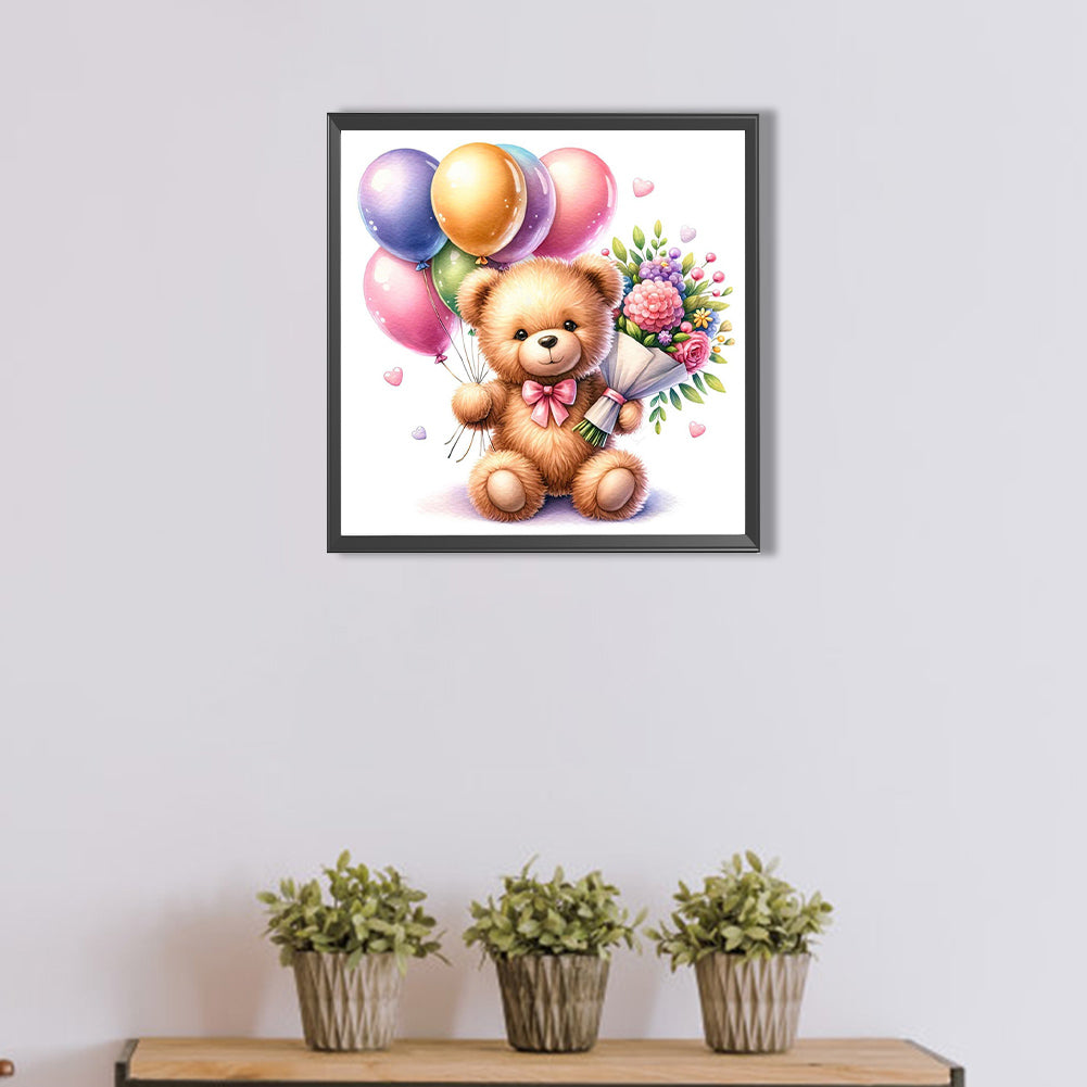 Balloon Gift Birthday Bear - Full AB Round Drill Diamond Painting 40*40CM