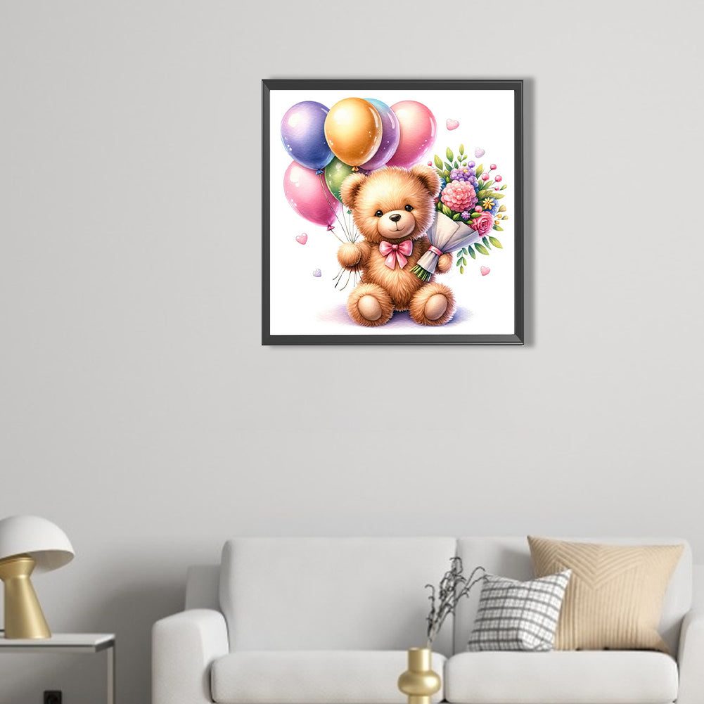 Balloon Gift Birthday Bear - Full AB Round Drill Diamond Painting 40*40CM