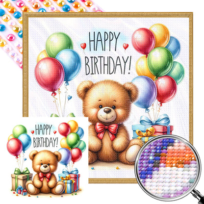 Balloon Gift Birthday Bear - Full AB Round Drill Diamond Painting 40*40CM