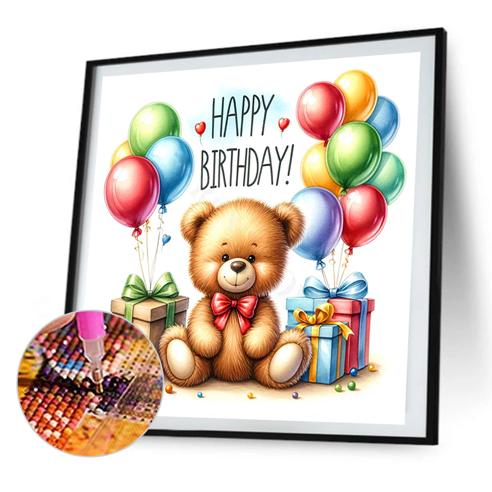 Balloon Gift Birthday Bear - Full AB Round Drill Diamond Painting 40*40CM