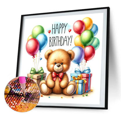 Balloon Gift Birthday Bear - Full AB Round Drill Diamond Painting 40*40CM