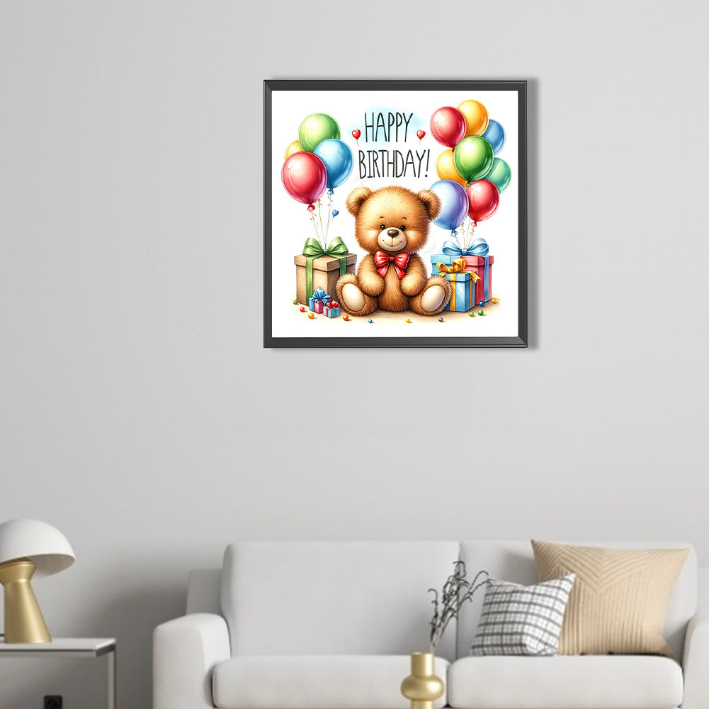 Balloon Gift Birthday Bear - Full AB Round Drill Diamond Painting 40*40CM