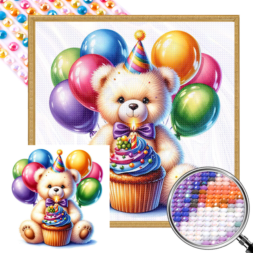 Balloon Gift Birthday Bear - Full AB Round Drill Diamond Painting 40*40CM