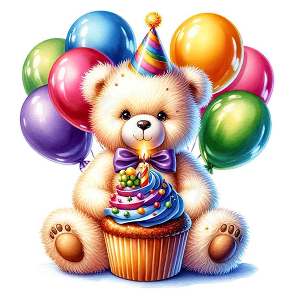 Balloon Gift Birthday Bear - Full AB Round Drill Diamond Painting 40*40CM